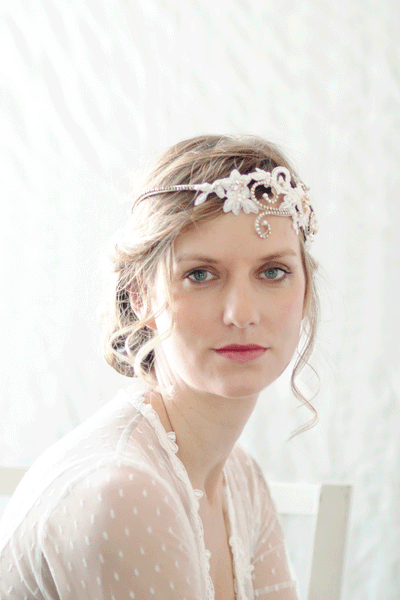 Intricate Floral Lace and Crystal Bridal Headpiece #308HP