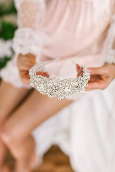 Crystal Bridal Headband with Hanging flowers #213HB