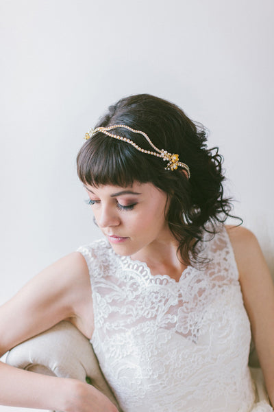 Crystal Bridal Headpiece with Flower Clusters - #200HB