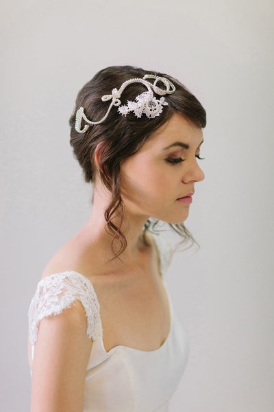 Crystal and Lace Knots  Bridal Headpiece #303HP