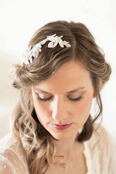 Lace Headband with crystals and beads #304HP