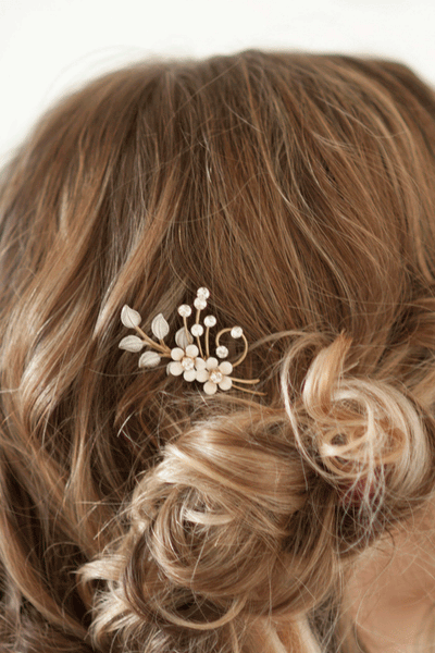 Brass and Enamel Flower Crystal Hair Pins #113HC