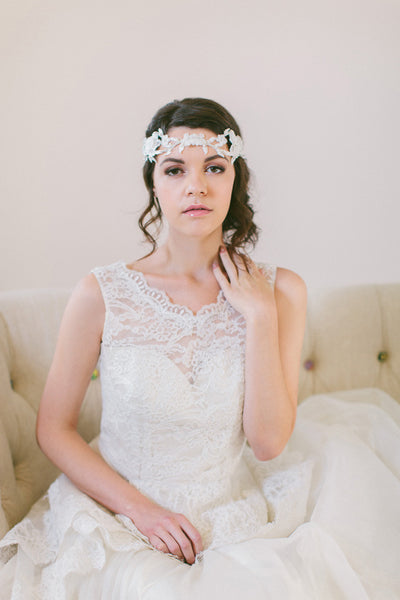Delicate Lace and Silk Flower Headband #214HB