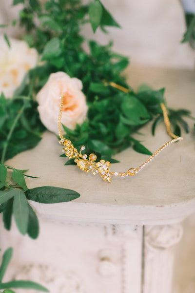 Gold Flower Cluster Crystal Bridal Headband - #202HB