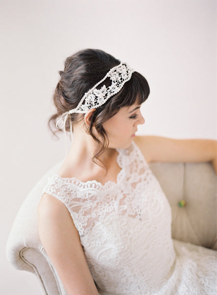 Hand Beaded Lace Headband #212HB