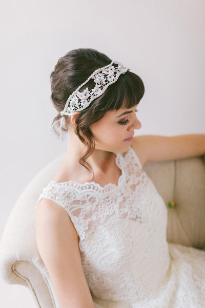 Hand Beaded Lace Headband #212HB