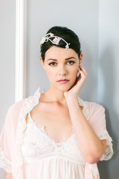 Lace and Crystal Flower Vine Headpiece #302HP