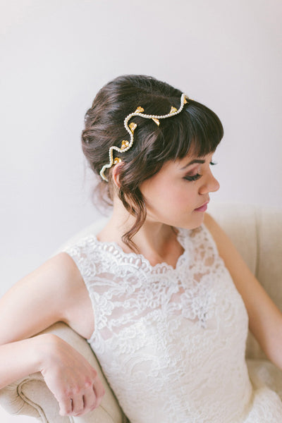 Pearl Headband with Gold Calla Lilies #203HB