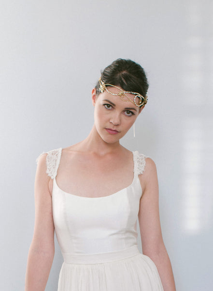 Wire Frame Crystal Headband with Leaves and Flowers - #201HB