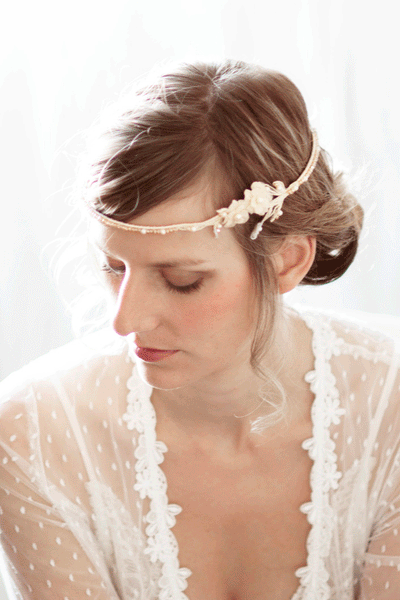 Champagne Lace Bohemian Bridal Headband #228HB-W