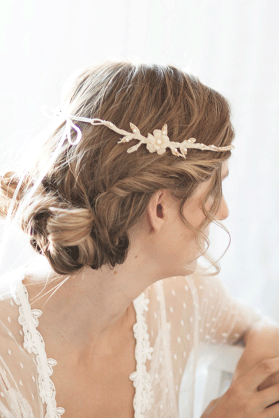 Champagne Lace Bridal Headband #228HB