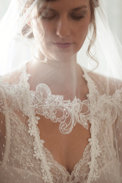 Beaded Lace Elbow Length Wedding Veil #719V-W